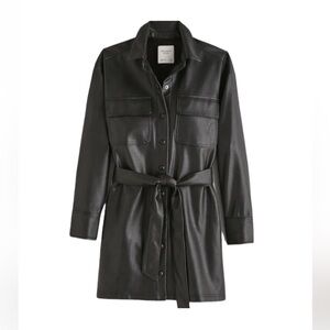 NWT ✨ Abercrombie & Fitch Vegan Leather Shirt Dress in Black